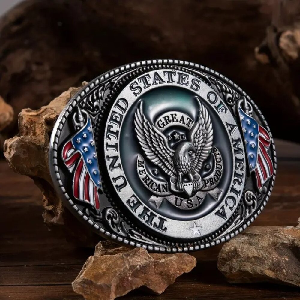 United States of America Bald Eagle Belt Buckle, Flag Red,‎ White & Blue, USA